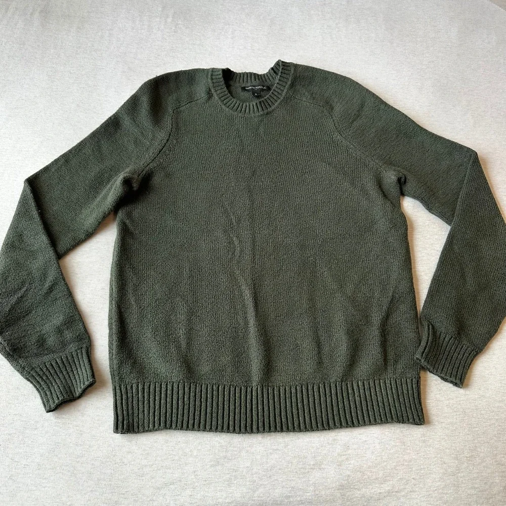 Banana Republic Mens Olive Green Textured Knit Crewneck Sweater Small‎ Raglan S